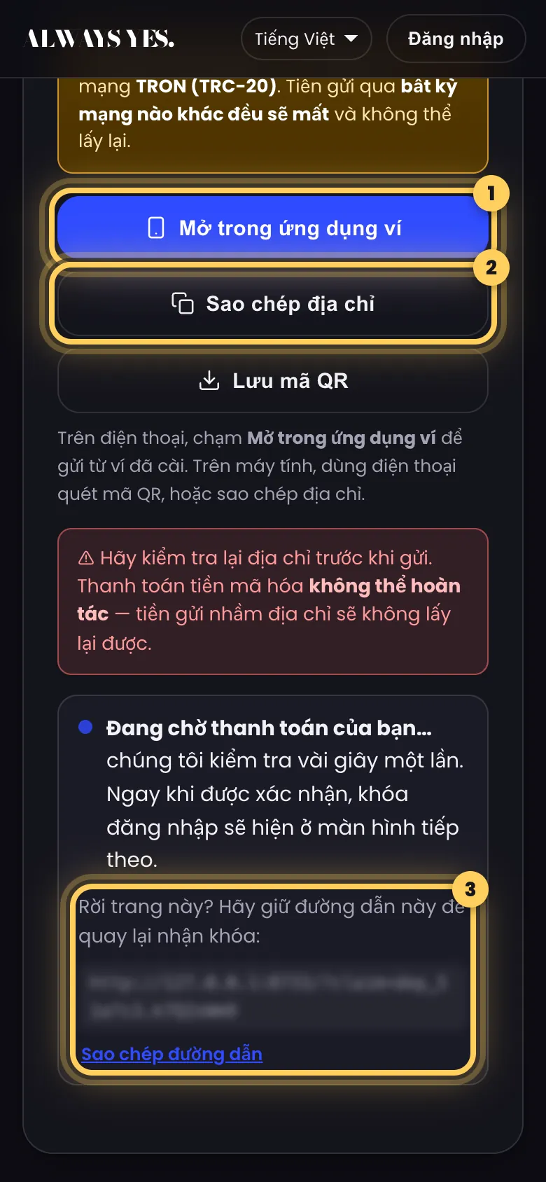 Bước 3: Gửi khoản thanh toán