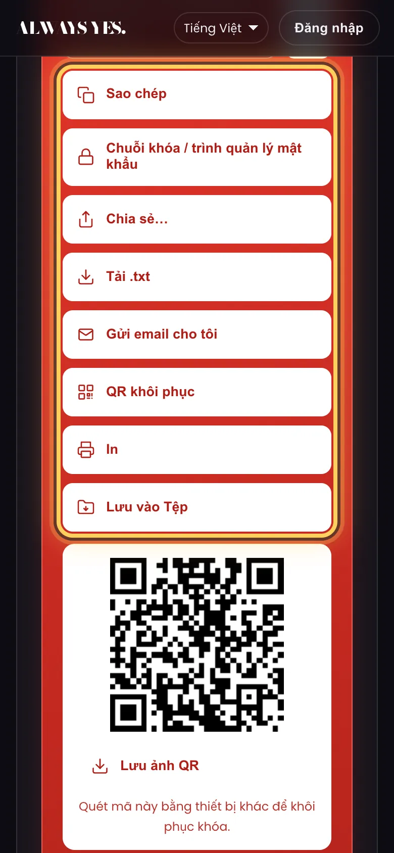 Bước 5: Lưu khóa ở hai nơi khác nhau