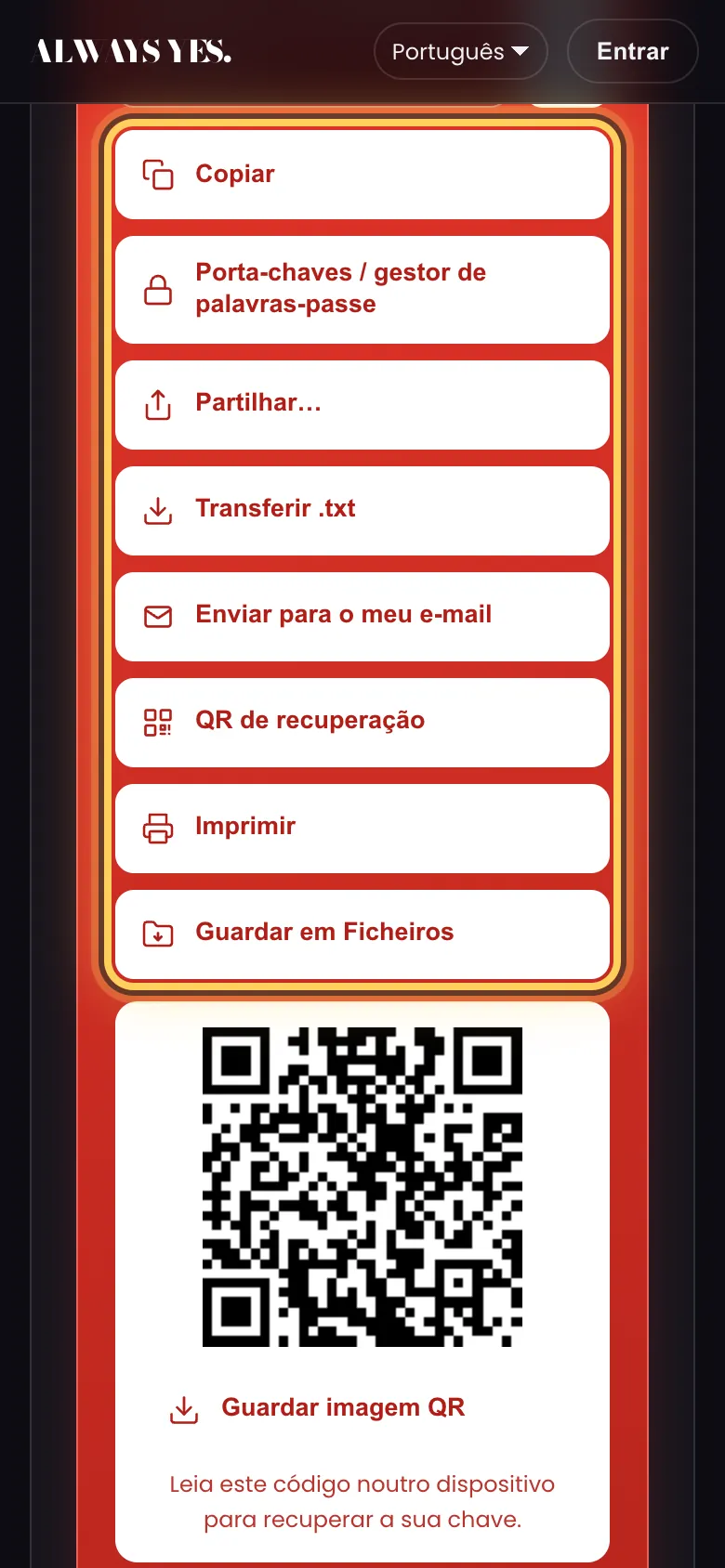 Passo 5: Guarde a sua chave em dois sítios diferentes