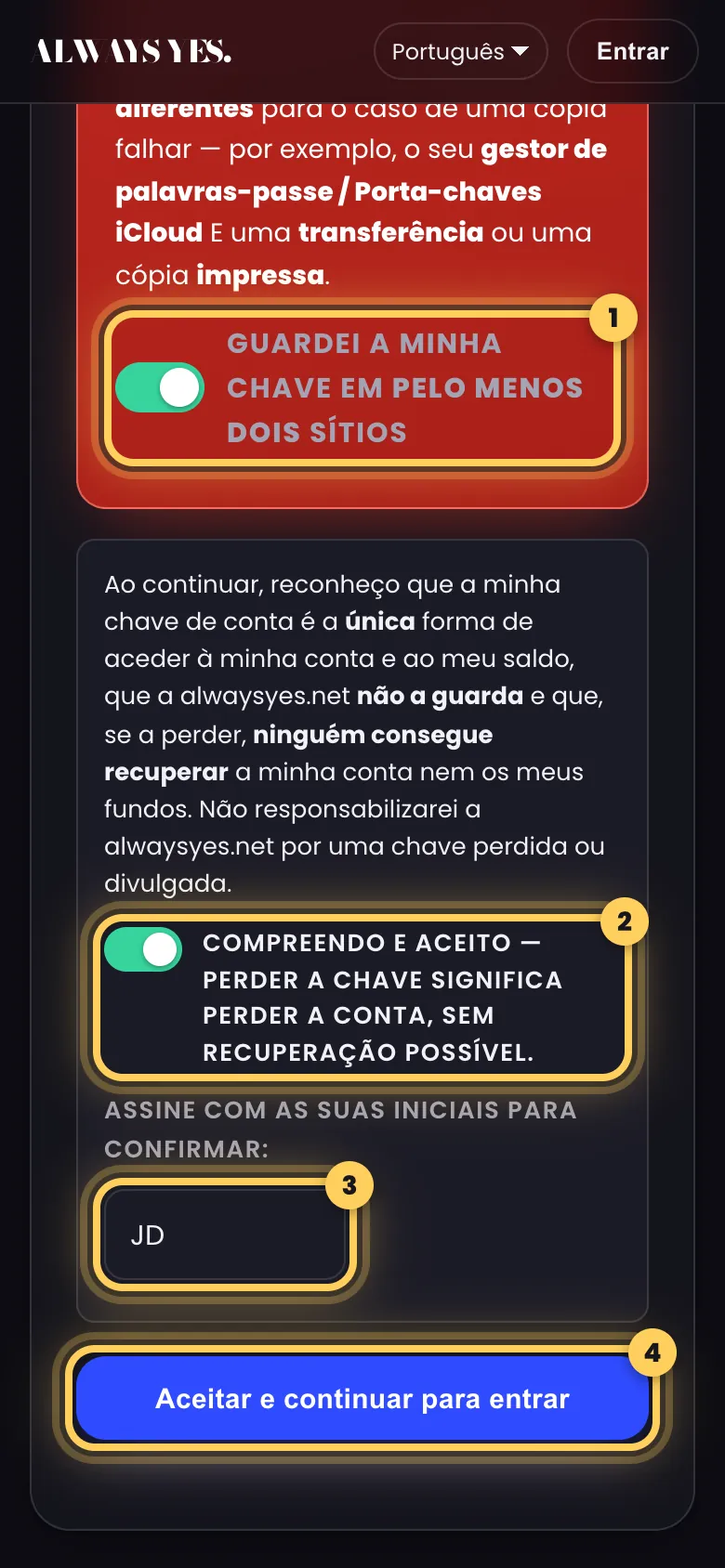 Passo 6: Confirme e assine com as suas iniciais
