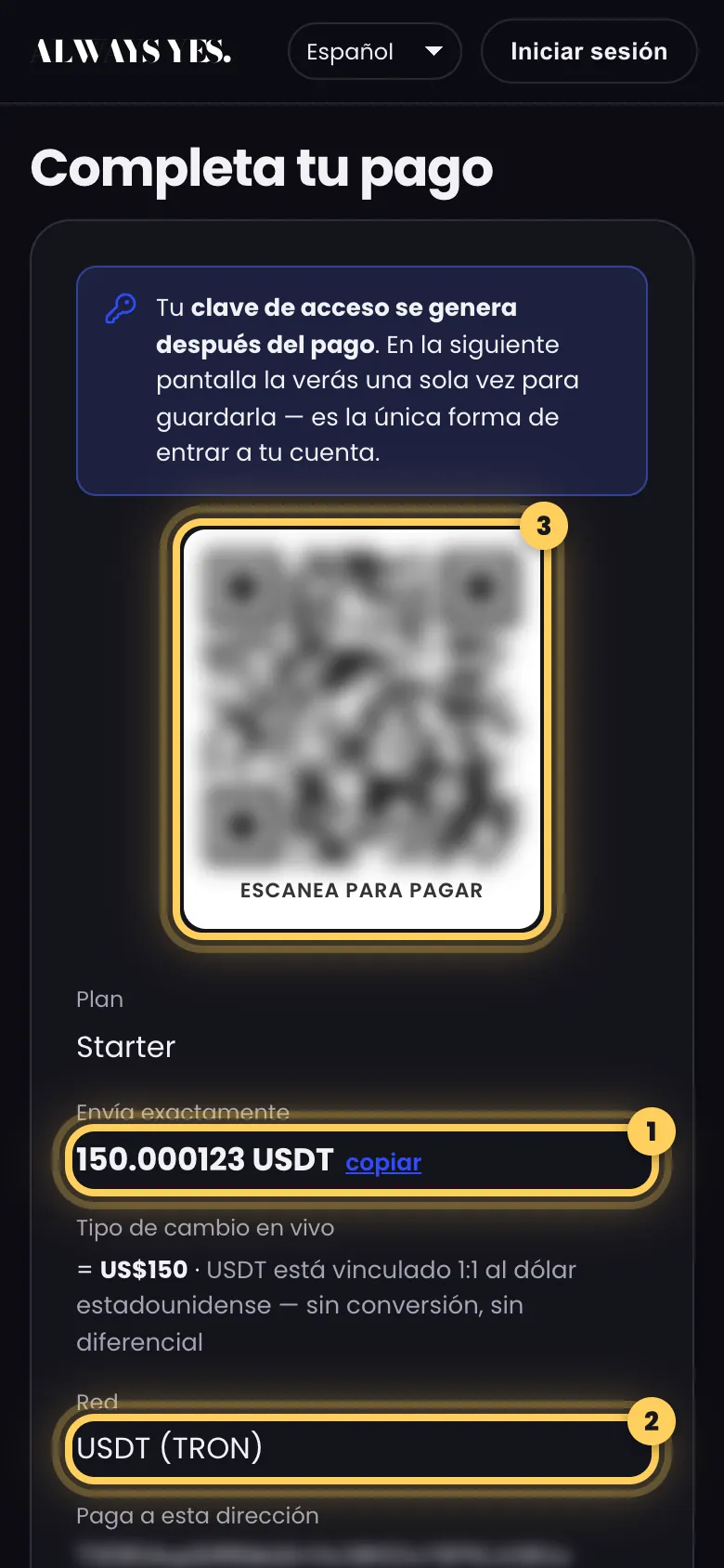 Paso 2: Lee la pantalla de pago con atención
