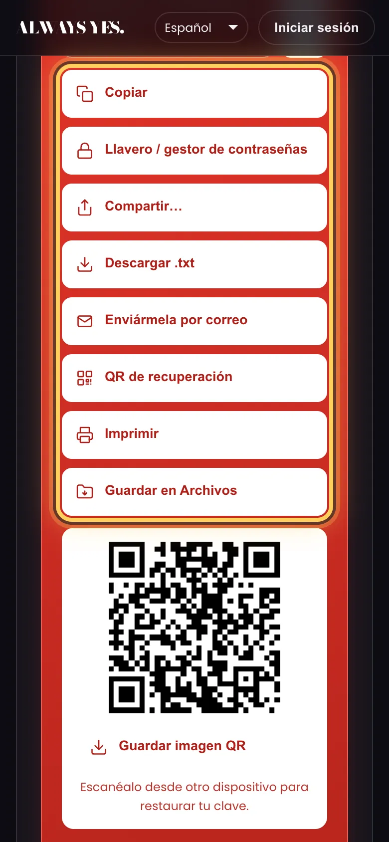 Paso 5: Guarda tu clave en dos lugares distintos