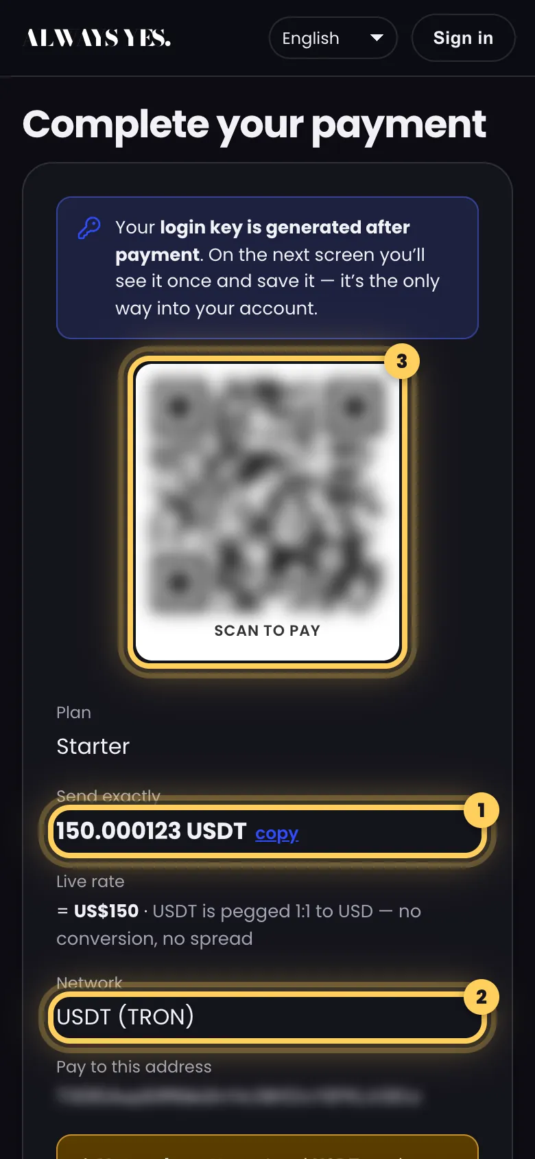 Step 2: Read the payment screen carefully