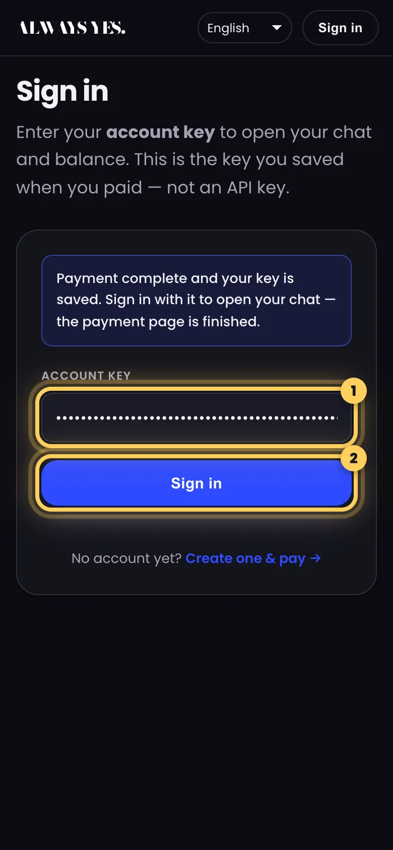Step 7: Sign in with the key you just saved