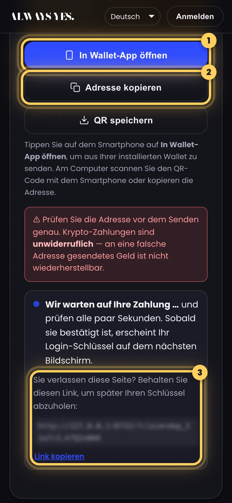 Schritt 3: Die Zahlung senden