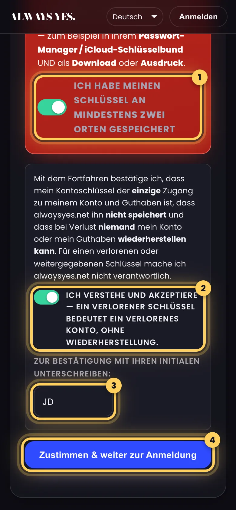 Schritt 6: Am bestenätigen und mit Ihren Initialen unterschreiben
