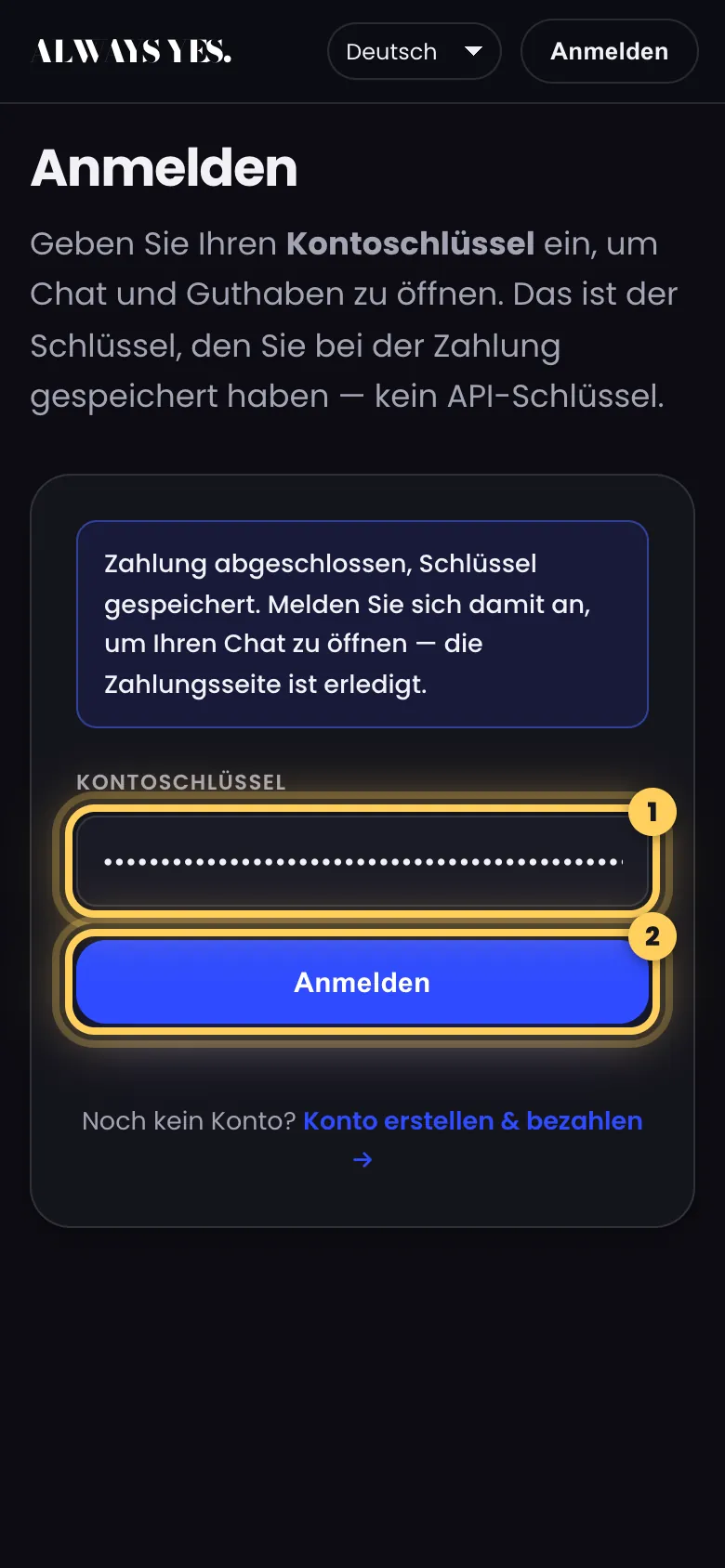 Schritt 7: Mit dem gerade gespeicherten Schlüssel anmelden
