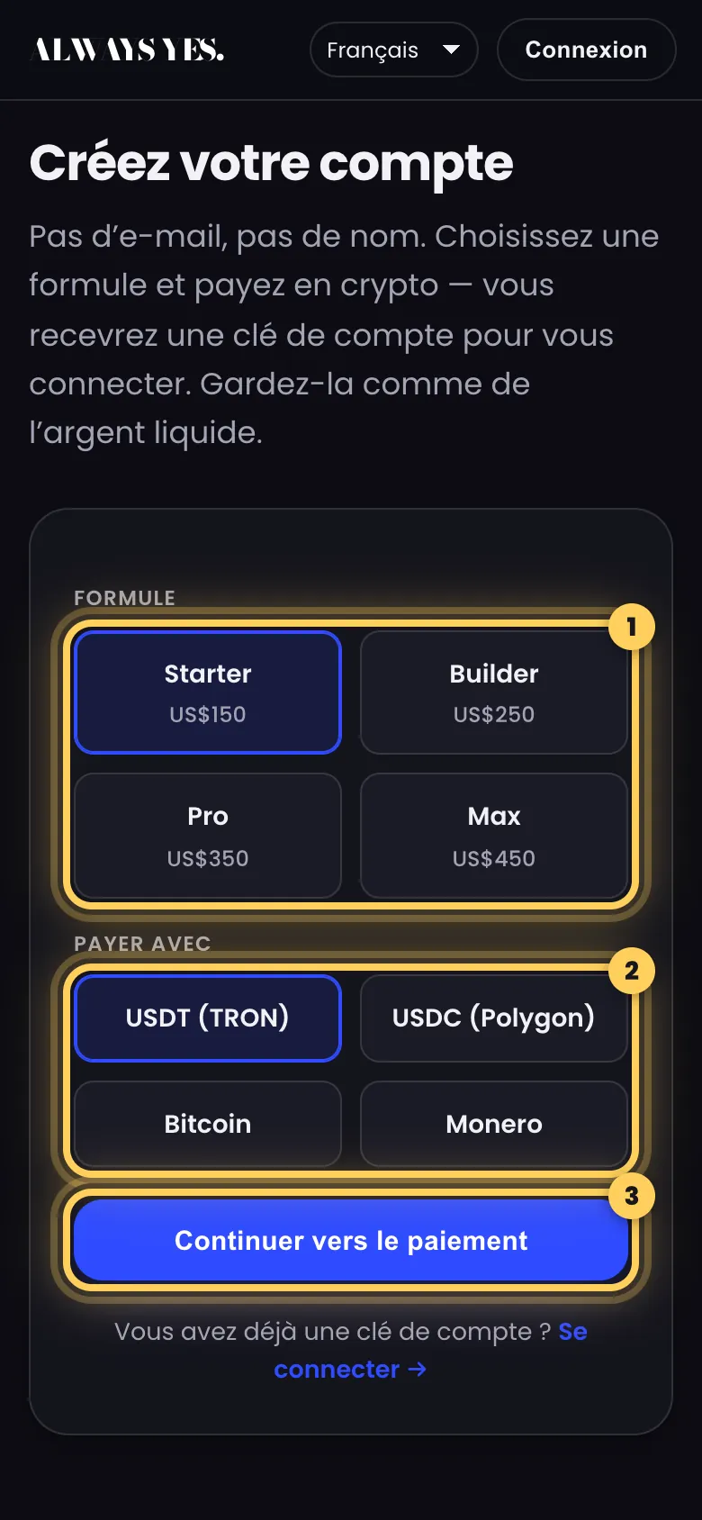 Étape 1: Choisissez une formule et une crypto