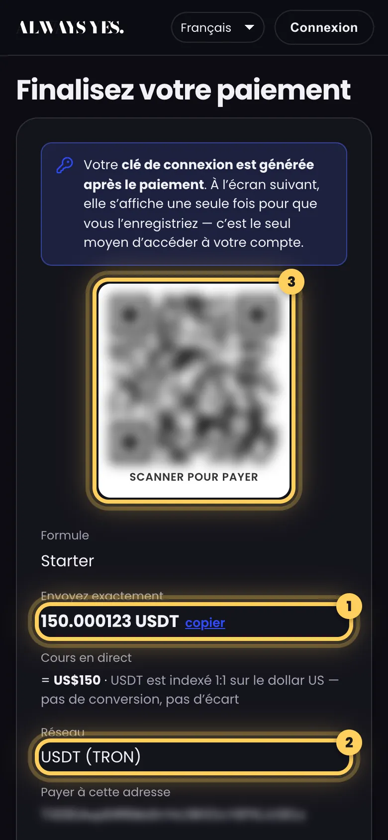 Étape 2: Lisez l'écran de paiement attentivement