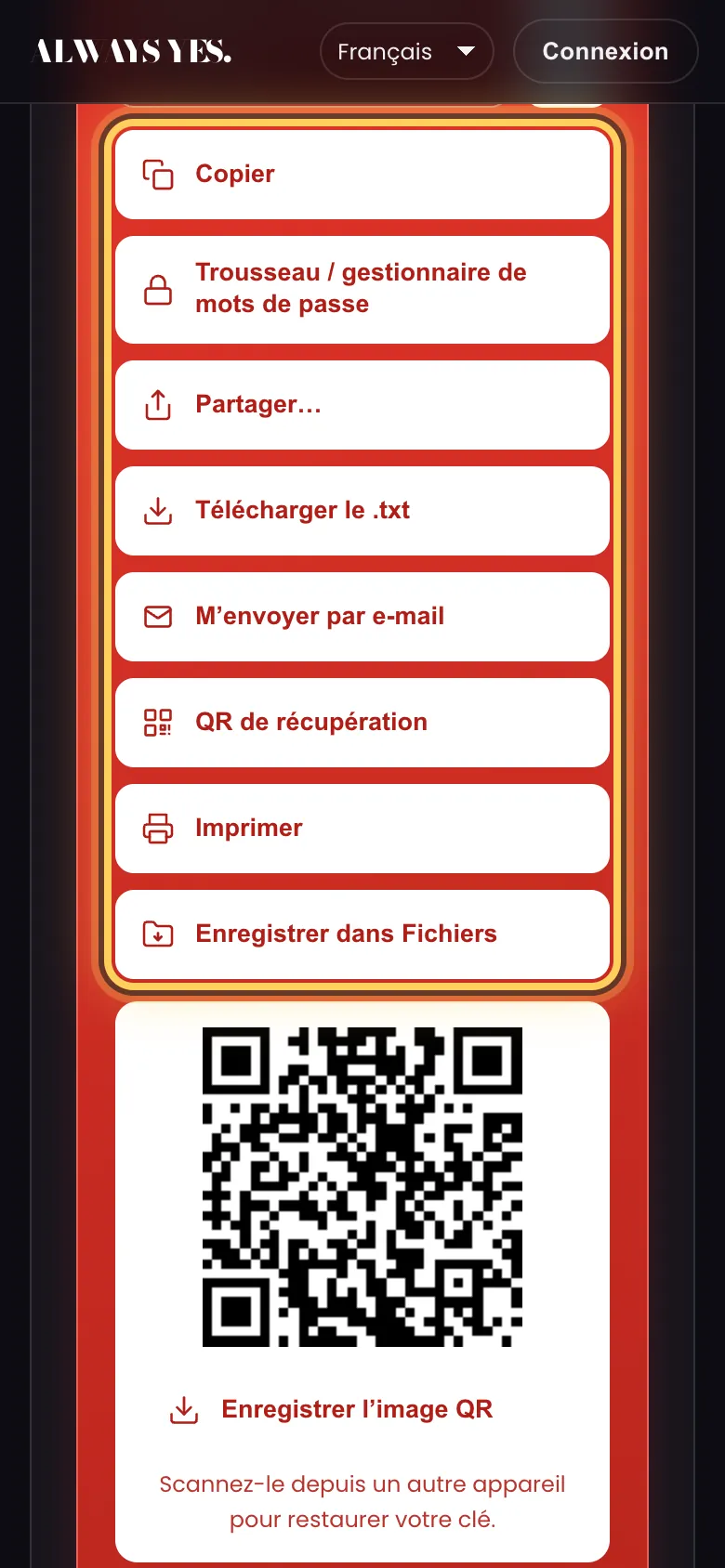 Étape 5: Enregistrez votre clé à deux endroits différents